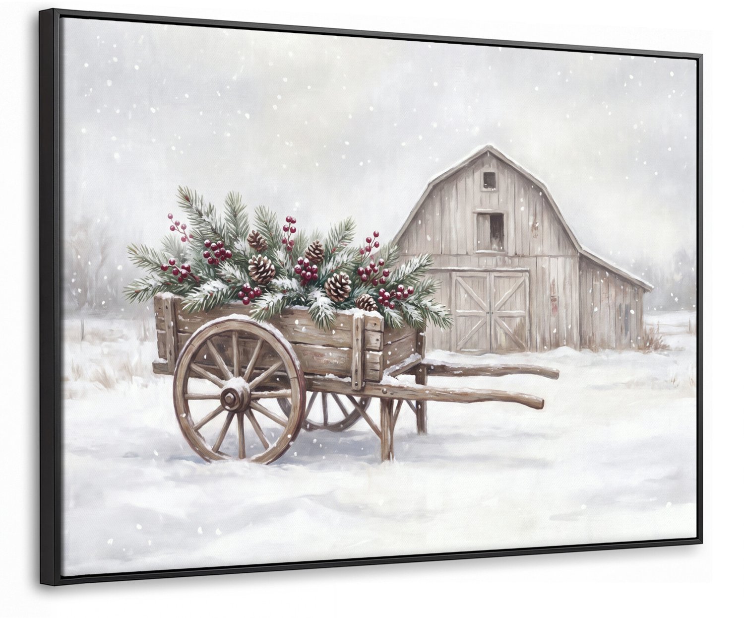 Canvas Schilderij met Baklijst 70x50cm - Kar - Winter - Kerst - Muurdecoratie woonkamer - Slaapkamer decoratie - Kamer accessoires - Schilderijen op canvas met lijst