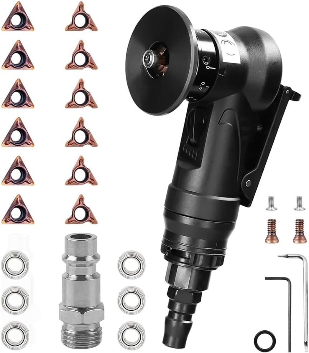 Compacte Pneumatische Vellingmachine voor Efficiënt Ontbramen en Vellen, Inclusief 6 R+6C Inserts en 6 Lagertjes, 30000 RPM Prestaties