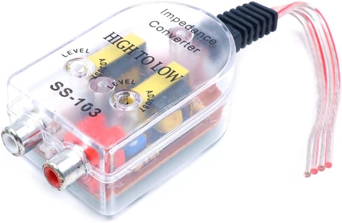 High to Low Impedance Audio Converter - 2 Stuks, Signaaladapter voor Luidsprekers naar Cinch, Geluidskwaliteit Verbeteren