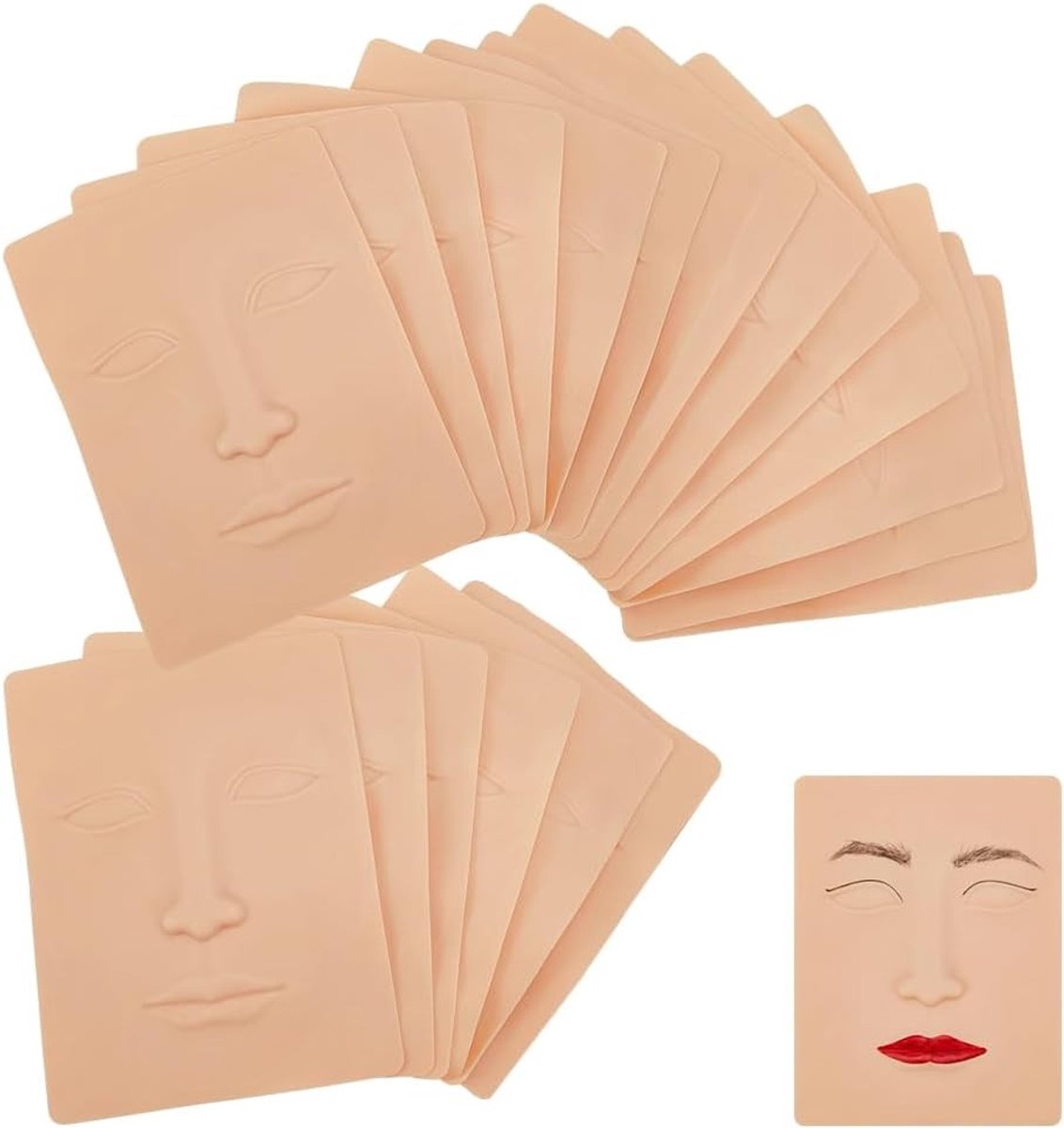 Oefenhuid voor tatoeages en microblading, 20 stuks 3D kunstgezichtshuid voor beginners en professionals, 187 x 143 x 8 mm