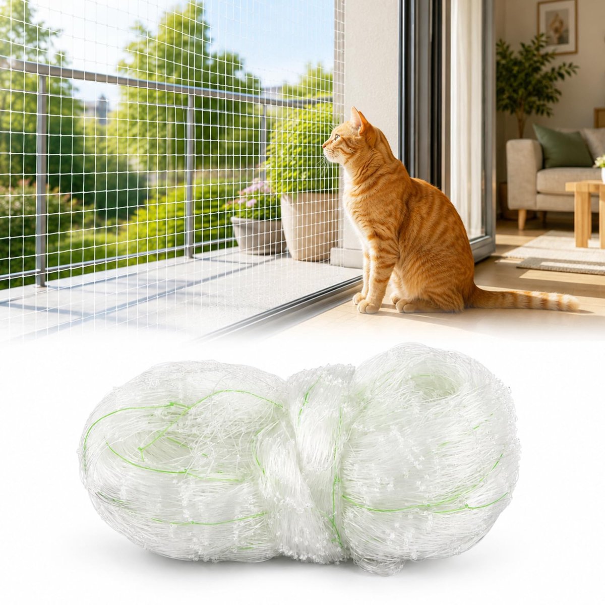 Kattenbeschermingsnet 6 x 3 m - transparant - uv-bestendig - veilig balkon voor uw kat - ShopVlot