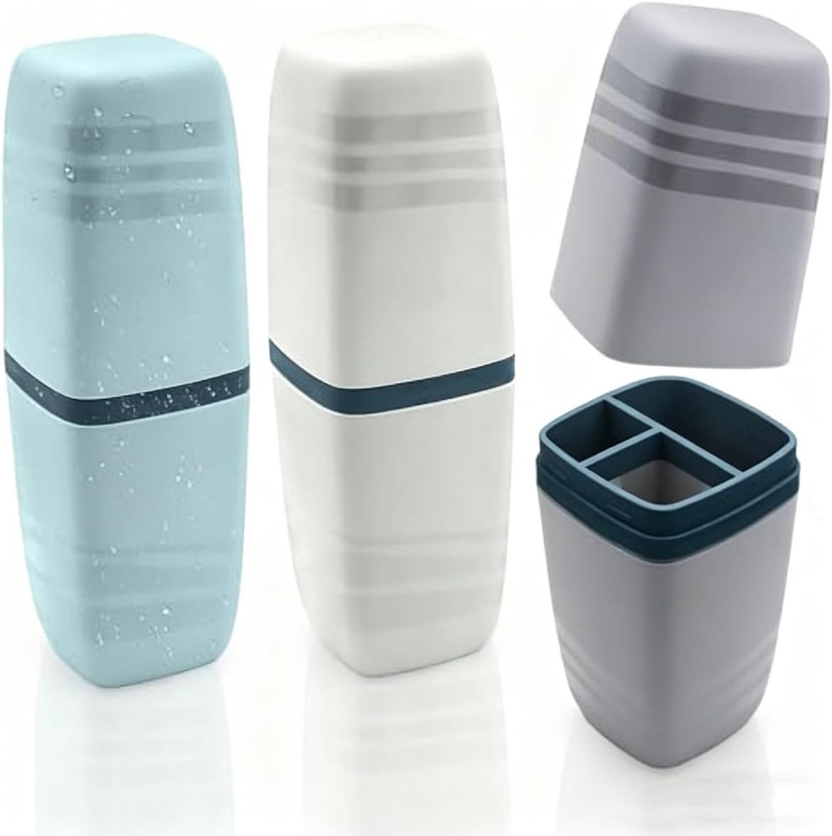Set van 3 Draagbare Tandenborsteletui met Waterbeker, Ideaal voor Reizen, Camping en School, 20 x 6 x 6 cm, Handig en Compact