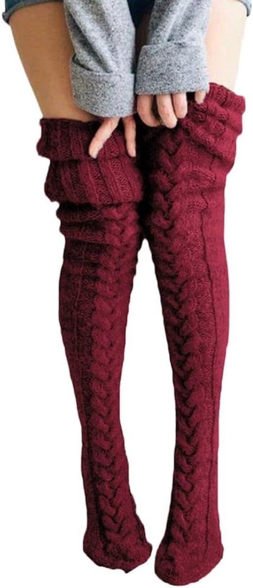 Warme Gebreide Overknee Kousen voor Dames, Extra Lange Kousen, Schattige Effen Dikke Thigh Highs, Zwart, 85 cm, Ideaal voor Winter en Mode