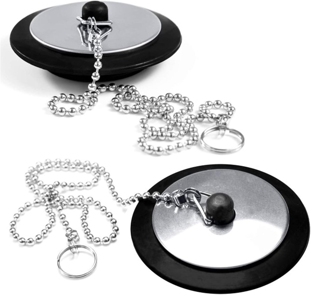 Verstelbare Afvoerstop voor Wastafel met 2 Stuks, 40cm Ketting, Ø 43mm, Zwart, Kunststof, Ideaal voor Badkamer en Keuken