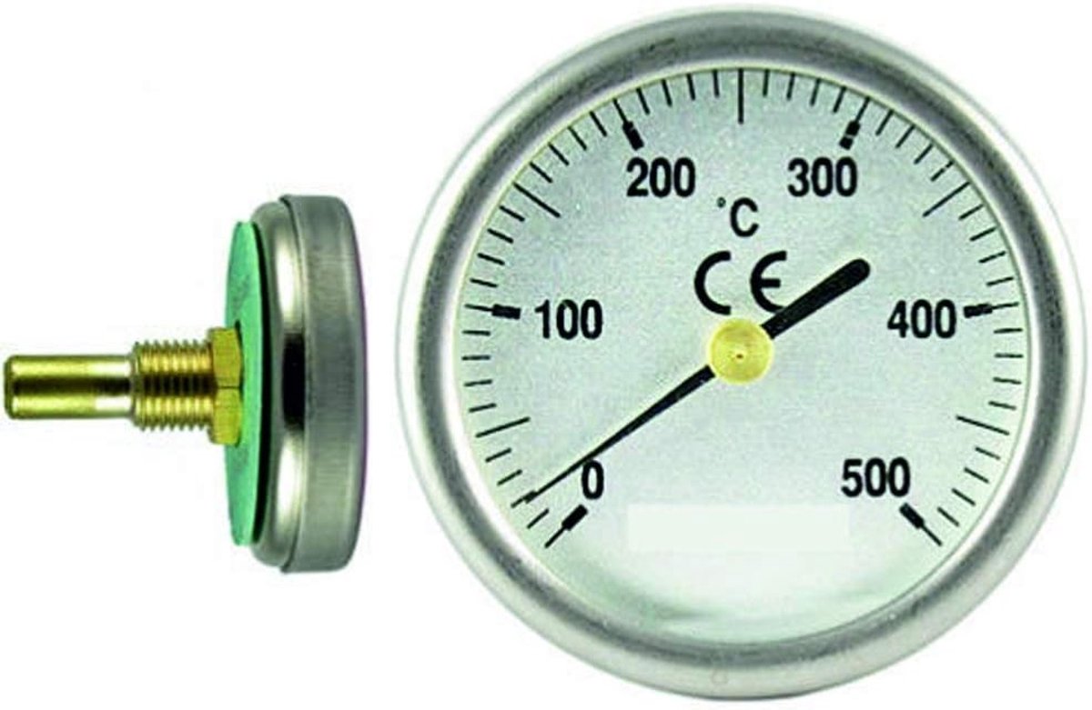 Aanlegthermometer - Metaalkleurig - Diameter 35 mm - Roestvrij Messing en Koper - Voor Houtovens