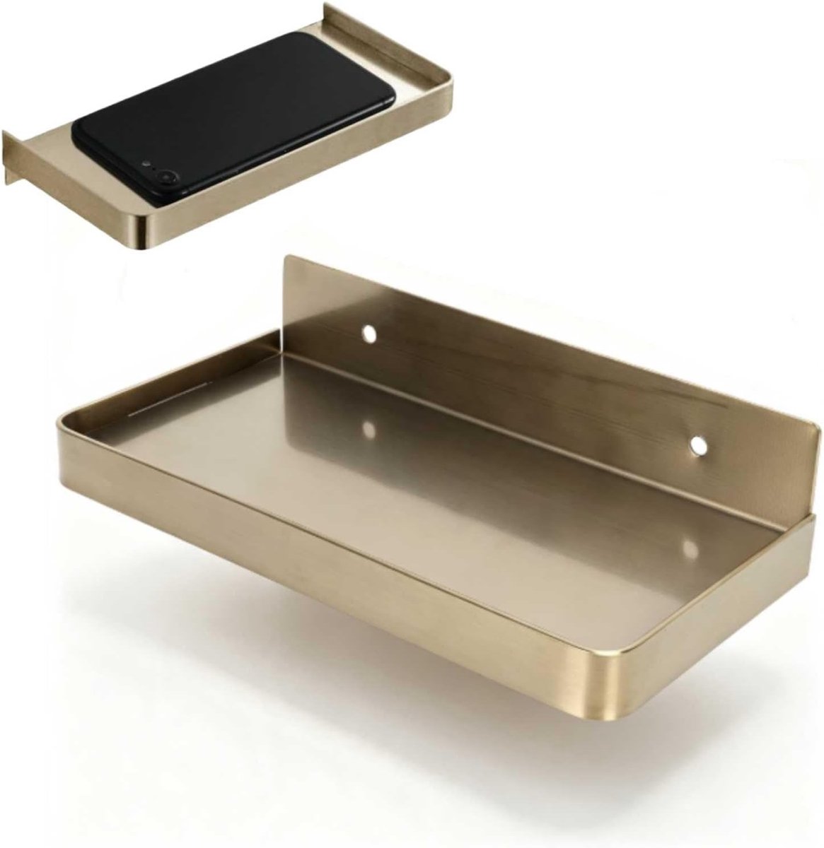 Wandplank voor badkamer, mobiele telefoonhouder voor toilet, roestvrijstalen wandmontage 185x90mm (Goud)