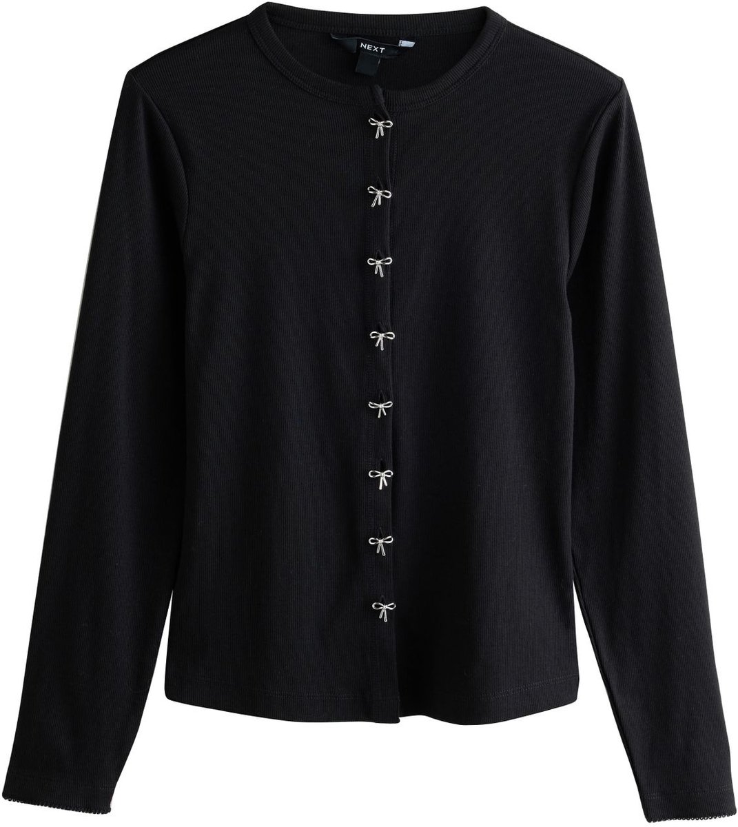 Next - Dames - Geribbeld vest met lange mouwen en knopen - Zwart