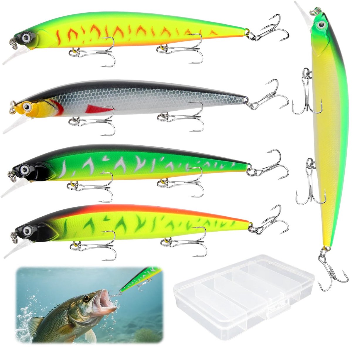 Kunstaas Pluggen - 5 Stuks met Dreggen - Voor Spinvissen op Snoek en Zeebaars - 14 cm