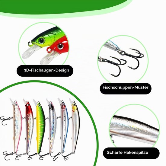 Kunstaas Set - 6-delig - Levensechte Swimbait Wobblers - voor Snoekbaars, Baars, Forel en Roofvissen - voor Zoet- en Zoutwater — afbeelding 4