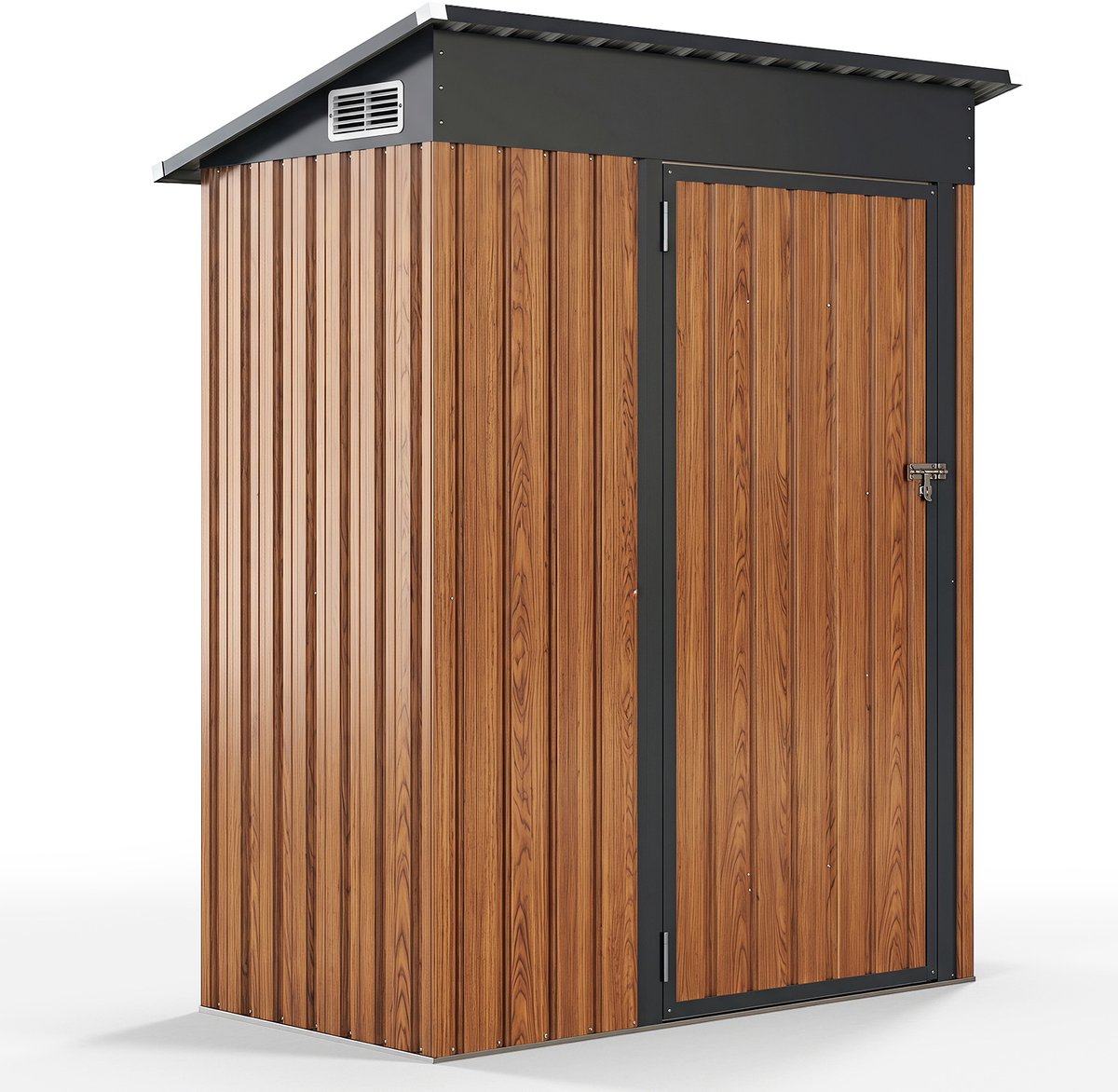 COSTWAY Tuinhuis metaal, gereedschapshuis met schuifdak en deur (houtbruin)