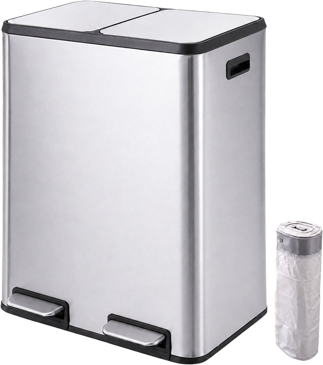 Prullenbak afvalscheiding - 60 liter (2x 30) - zilver