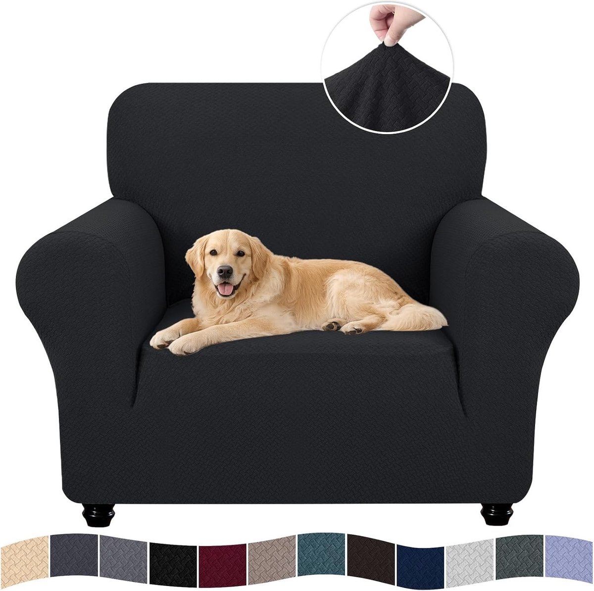 Fauteuilhoes - Zwart - 1 Zit (78-120 cm) - Elastische Polyester Bankhoes - Bescherming en Verfraaiing voor Fauteuils