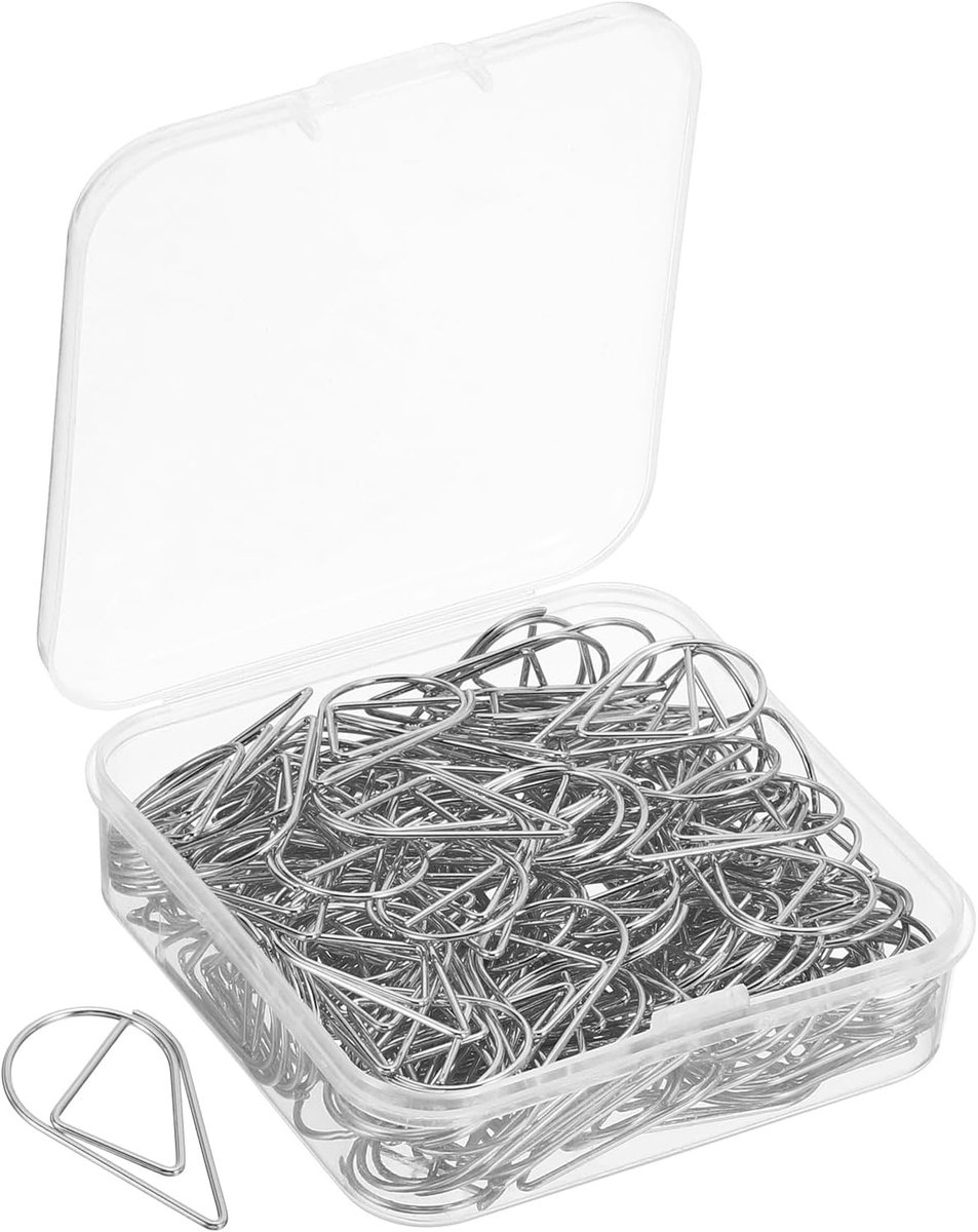 150 Pcs Paper Clips in Druppelvorm met Opbergdoos | Perfect voor Kantoor, Knutselen en Thuisgebruik (Zilver, 1 Inch)