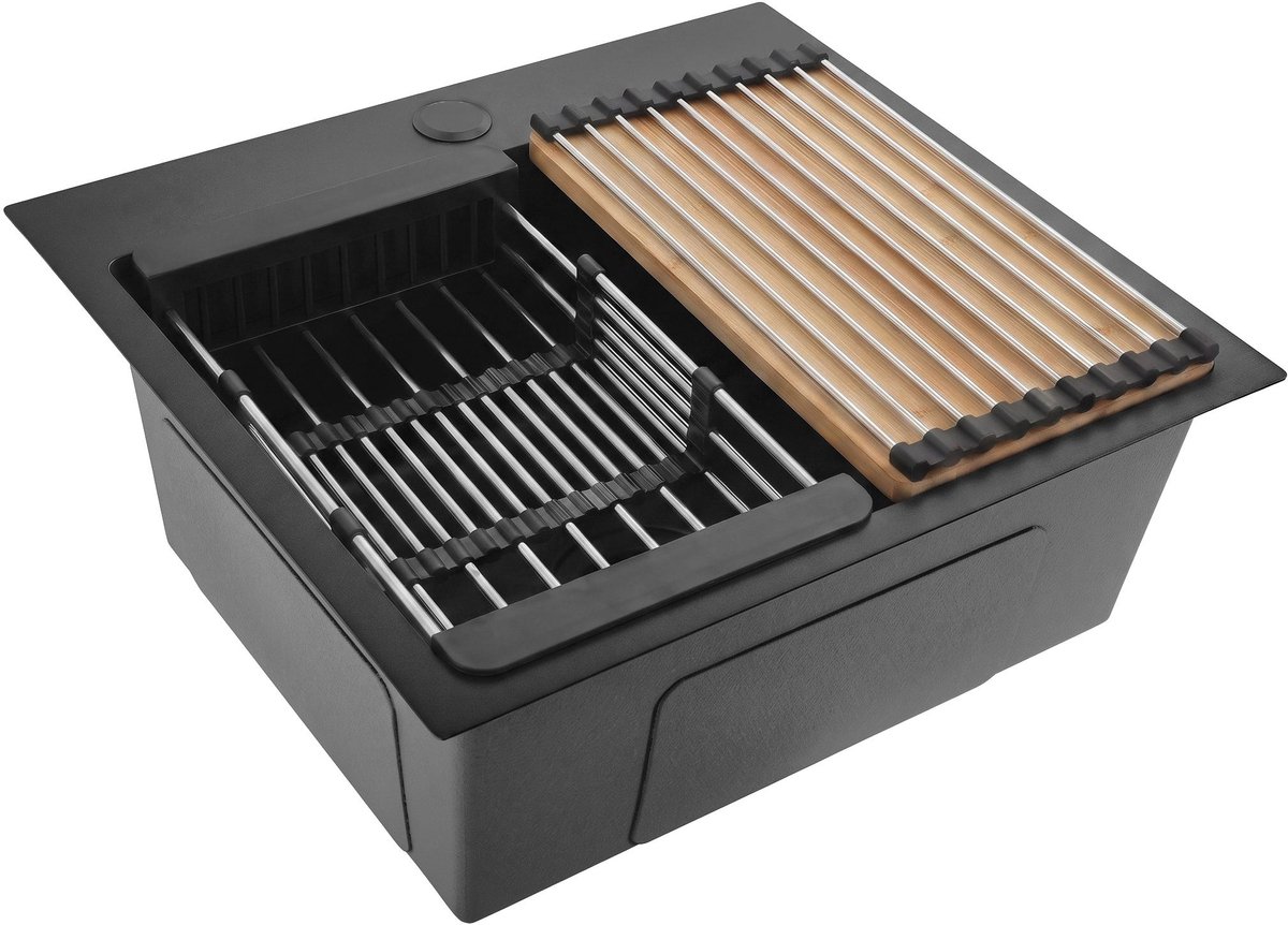 Rea - Stalen Spoelbak Met Accessoireset 3-delig Leo 50 Black Grijze accessoires