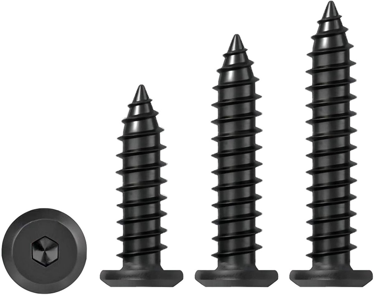 Set van 20 Zelftappende Schroeven, Zeskantkop Schroeven, M6*50mm Platte Kop Schroeven voor Meubelverbindingen, Zwart, Duurzaam en Sterk