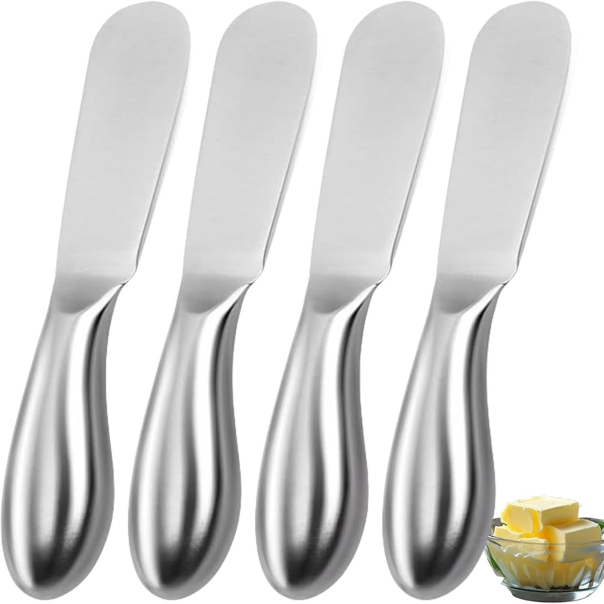 Set van 4 RVS Botermessen - Ideaal voor Kaas, Dessert en Jam - Keukenaccessoires voor Perfecte Smeersels en Taartdecoratie