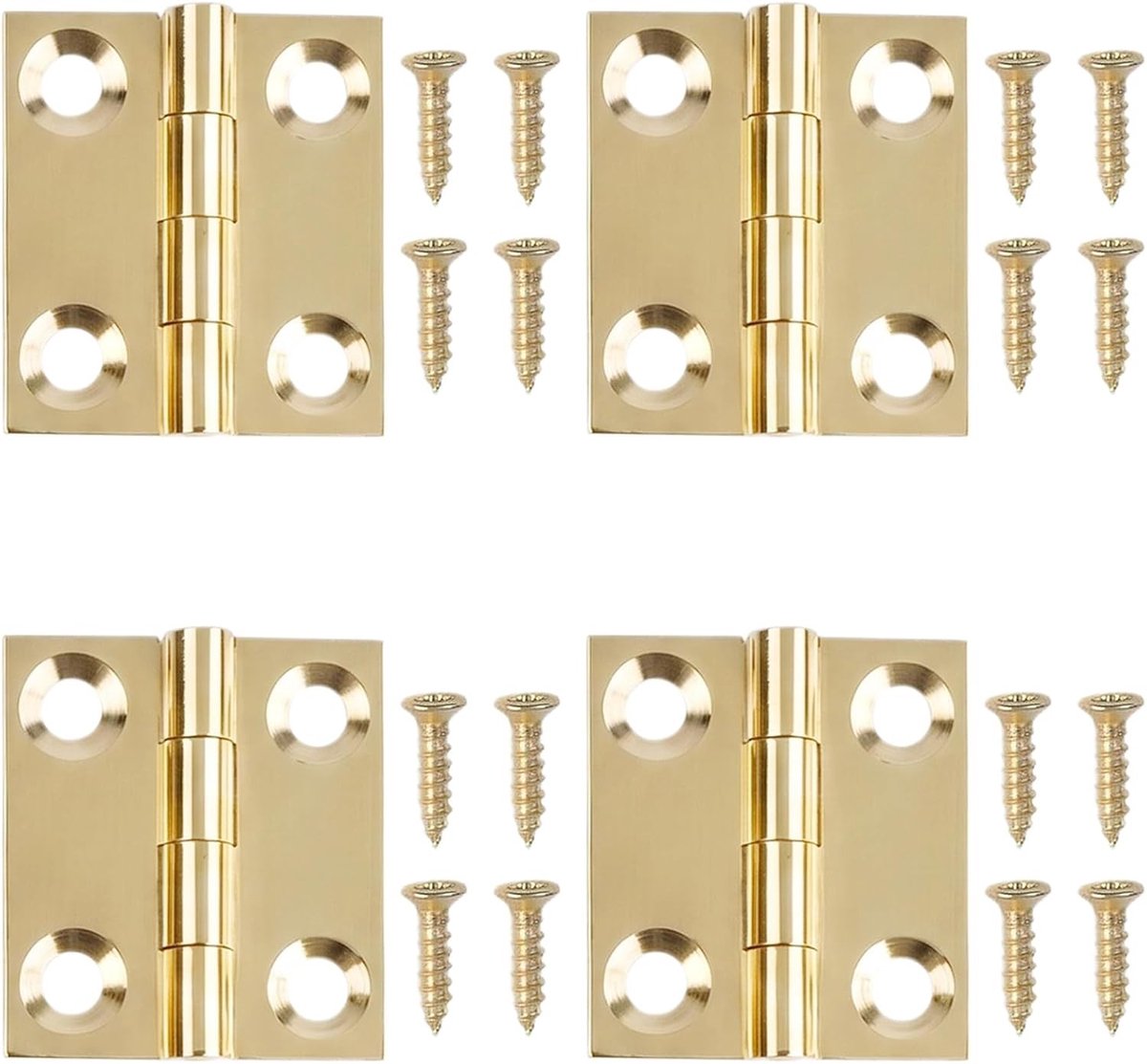 Set van 4 Kleine Scharnieren 25 x 22 mm Messing Mini Scharnieren voor Deuren, Kasten en Houten Dozen met Schroeven