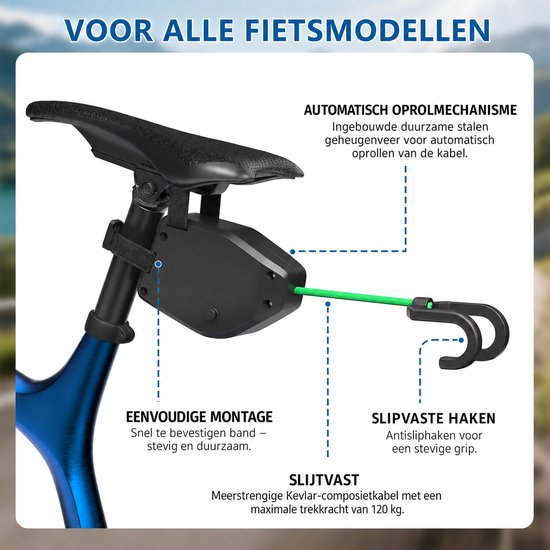 Fietstouw voor Kinderen - Fiets Sleepkabel voor Kinderen 2,5 m - Kinderfiets Sleeptouw van Nylon tot 90 kg - Tractietouw en Fiets Trekkabel met 2 Bevestigingsriemen - Sleeptouw voor Fiets, MTB en E-bike - Zwart — afbeelding 4