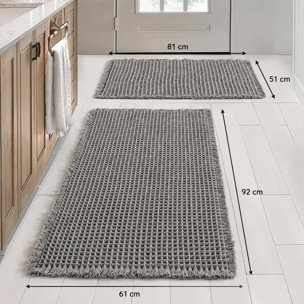 Set van 2 Antislip Badmatten van Microvezel, Superabsorberend en Sneldrogend, Geschikt voor Badkuip en Toilet, Grijs (51 x 81 cm + 24 x 92 cm)