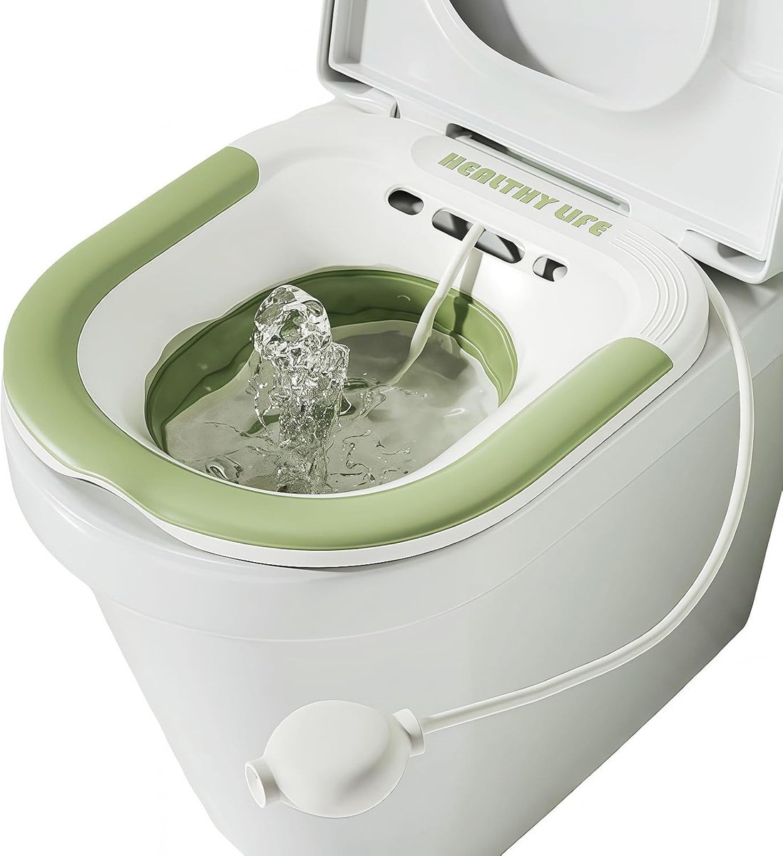 Opvouwbaar zitbad voor toilet met spoeling en handafwaspomp, ideaal voor aambeien, zwangerschap en ouderen, comfortabel en praktisch
