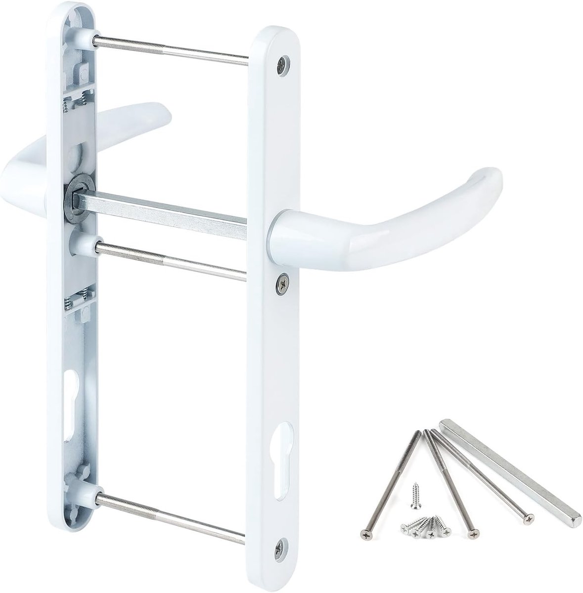 Deurhendelset 92 mm met drukknoppen en montagematerialen, aluminium deurhendels voor binnen- en buitendeuren, ideaal voor patio- en tuindeuren, totale lengte 250 mm