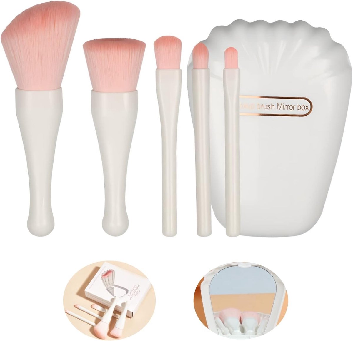Praktische Make-up Kwasten Set van 5 Stuks, Essentiële Beauty Tools met 5-in-1 Spiegel, Lichtgewicht en Handig voor Dagelijks Gebruik en Reizen