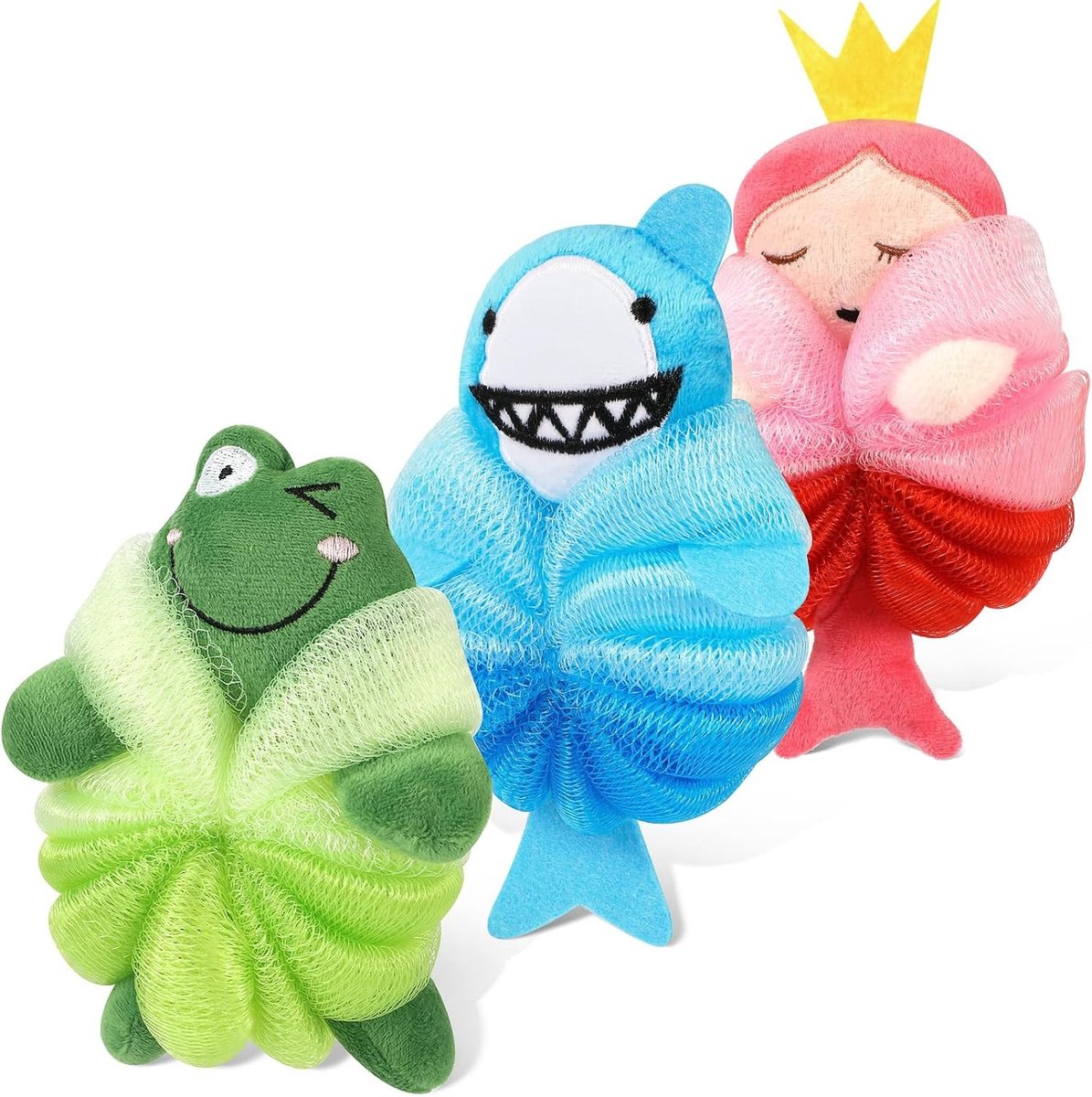 Set van 3 Wasbare Doucheroses voor Kinderen, Schattige Badbloemen in Dierenvorm, Spons Loofah en Lichaamspeeling