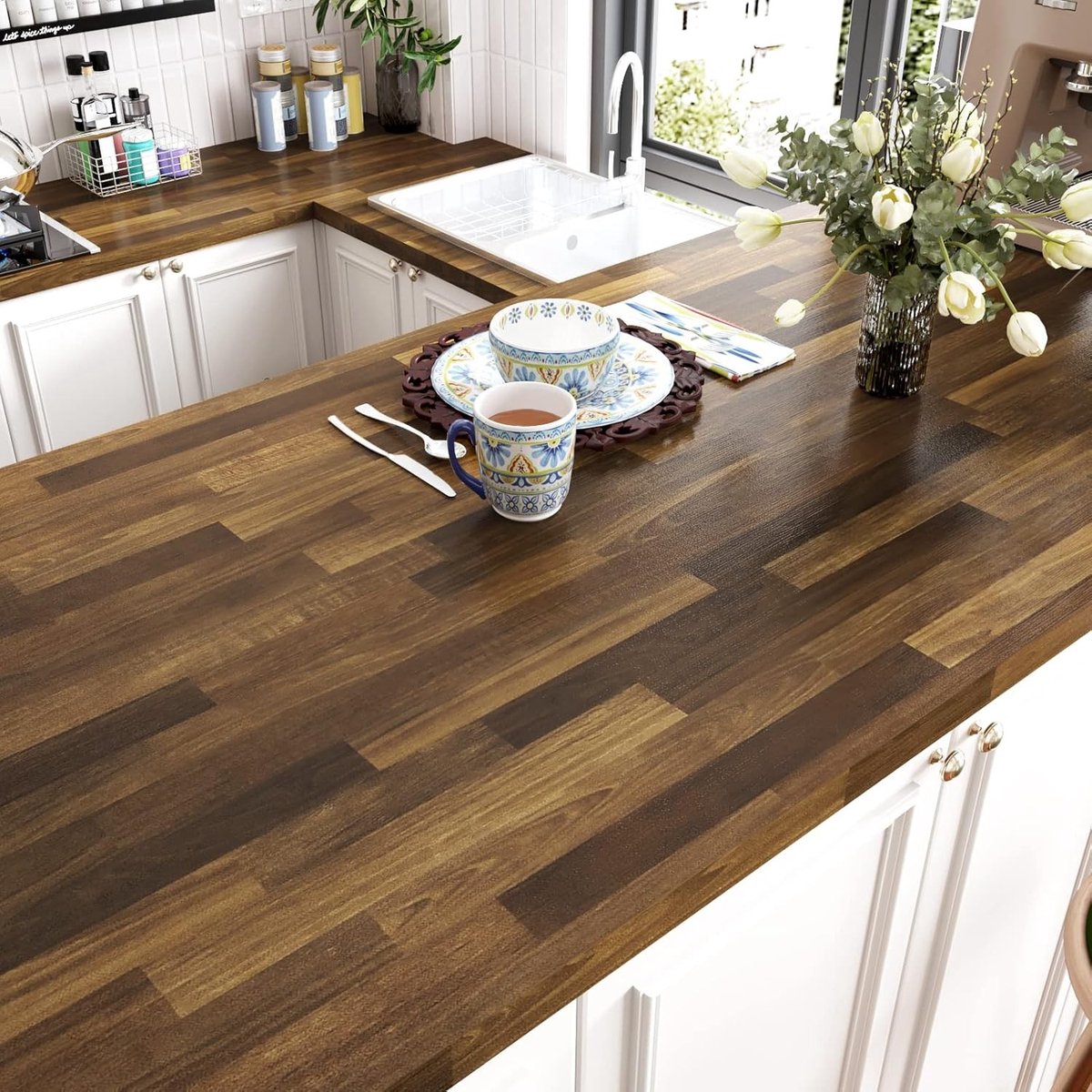 Zelfklevend Houten Paneel Behang 40cm X 800cm Bruin Houtlook voor Woonkamer en Keuken, Ideaal voor Meubels en Werkbladen