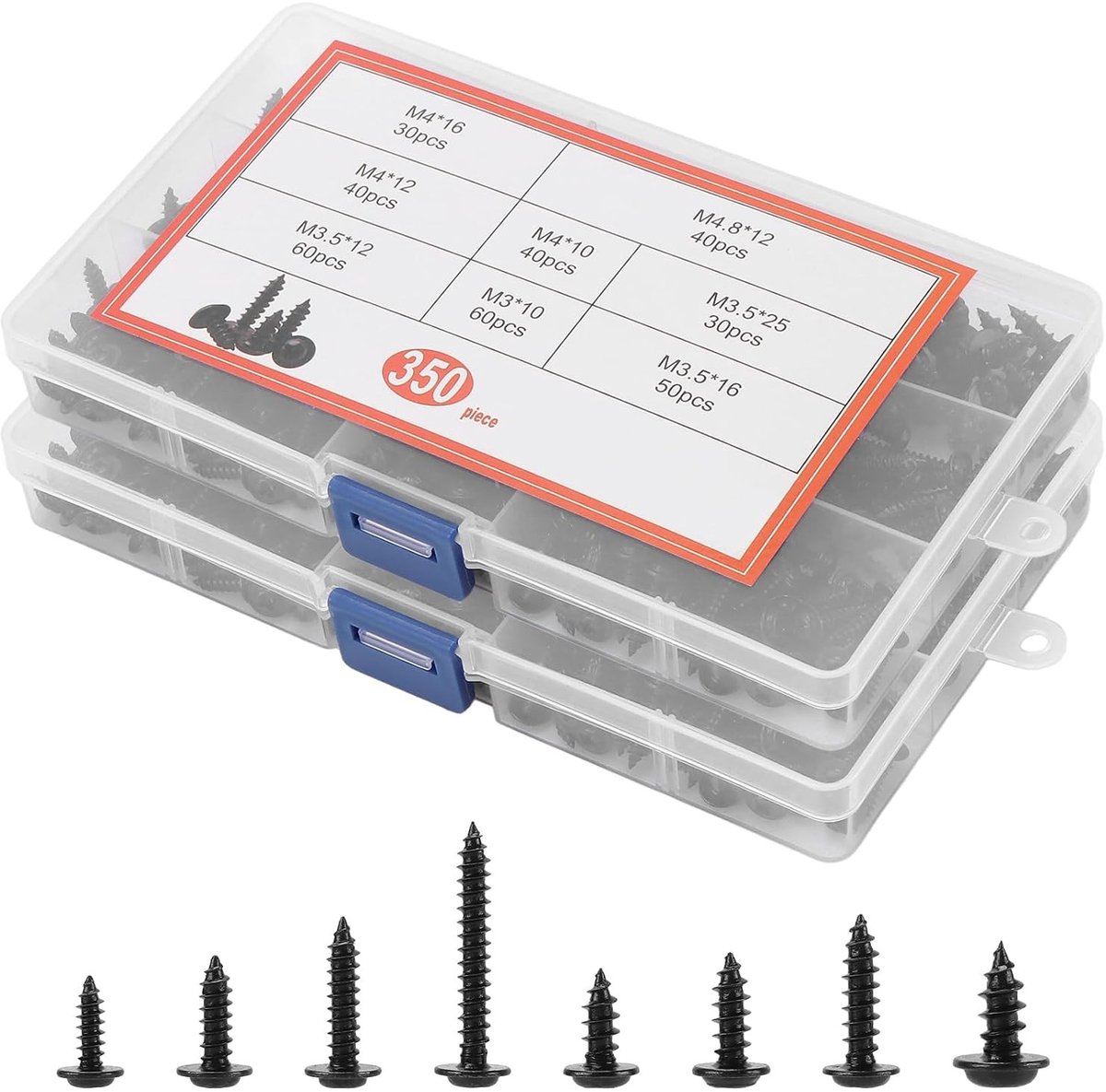Body Screws voor Hout en Metaal, 700 Stuks Zwarte Schroeven in 2 Dozen, M3, M3.5, M4, M4.8, Phillips Schroeven
