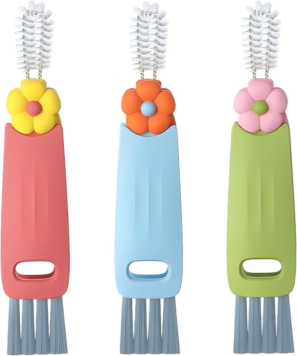 Set van 3 Stuks 4-in-1 Flesreiniger, Schoonmaakborstel voor Smalle Ruimtes, Ideaal voor Thuis en Keuken, Efficiënt en Handig