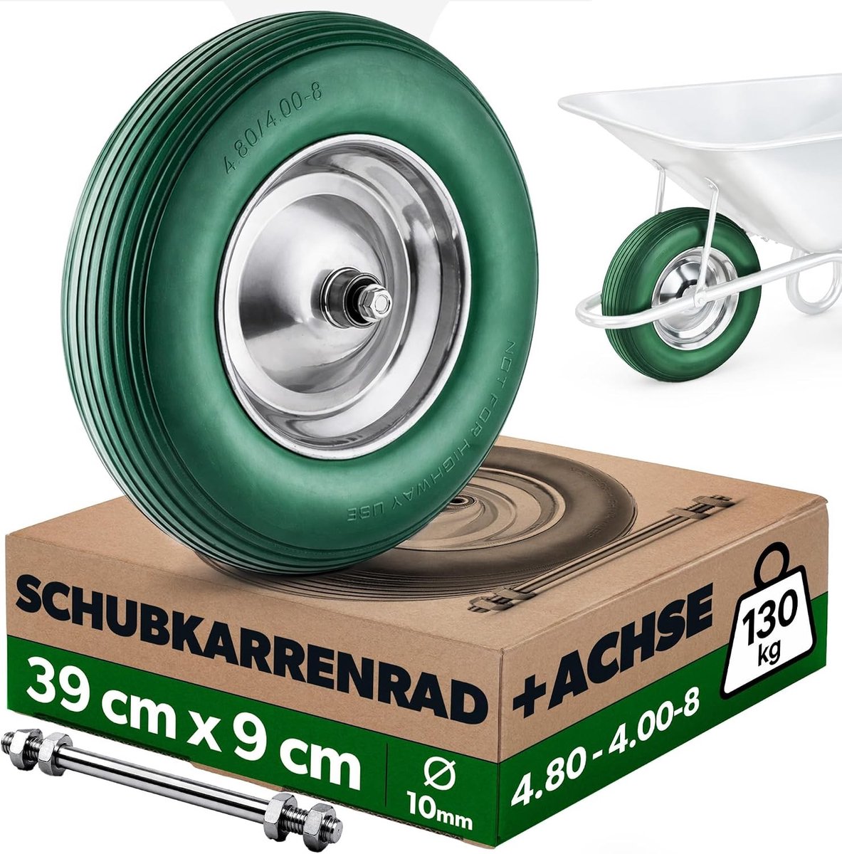 Kruiwagenband - Groen - 390 x 90 mm - Polyurethaan met Aluminium Velg - Reservewiel voor Kruiwagens