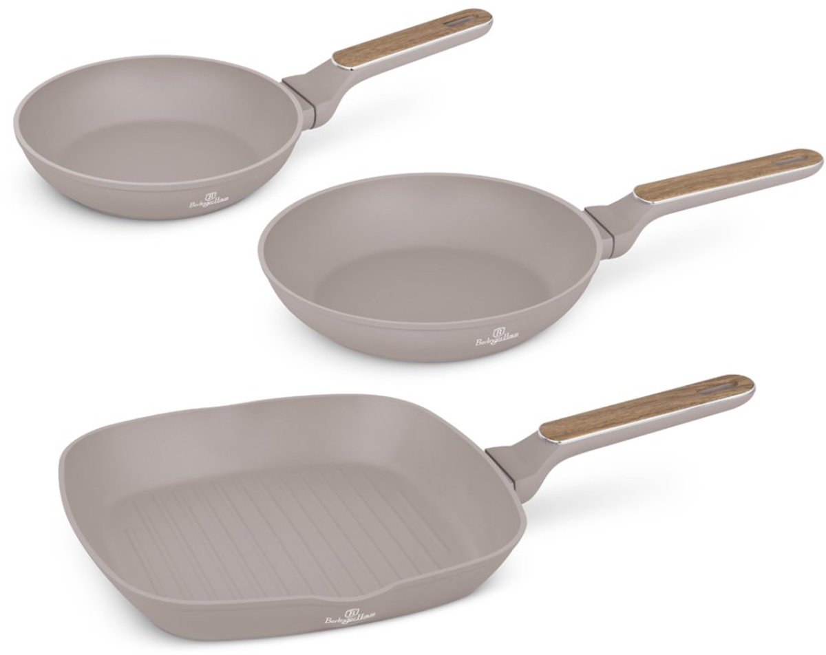 Set van 3 pannen met titaniumcoating, kleur Taupe, Nordic Collection
