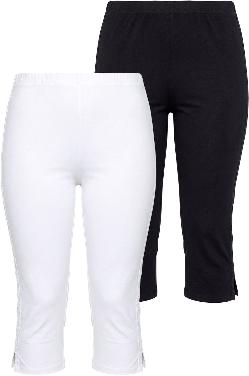 Ulla Popken - Dames - Caprileggings set van 2 kant biologisch katoen - Sneeuwwit - Maat 42+