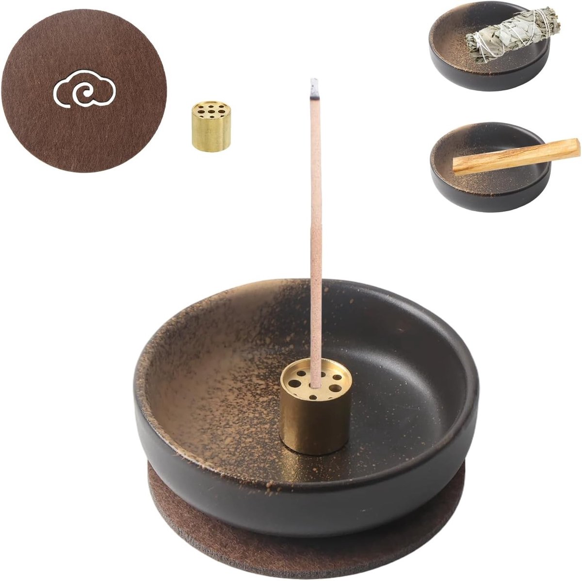Ronde keramische wierookhouder set met 9 gaten voor wierookstokjes, handgemaakt en geglazuurd, ideaal voor aromatherapie en als kaarsen diffuser, 9x9x2.8cm