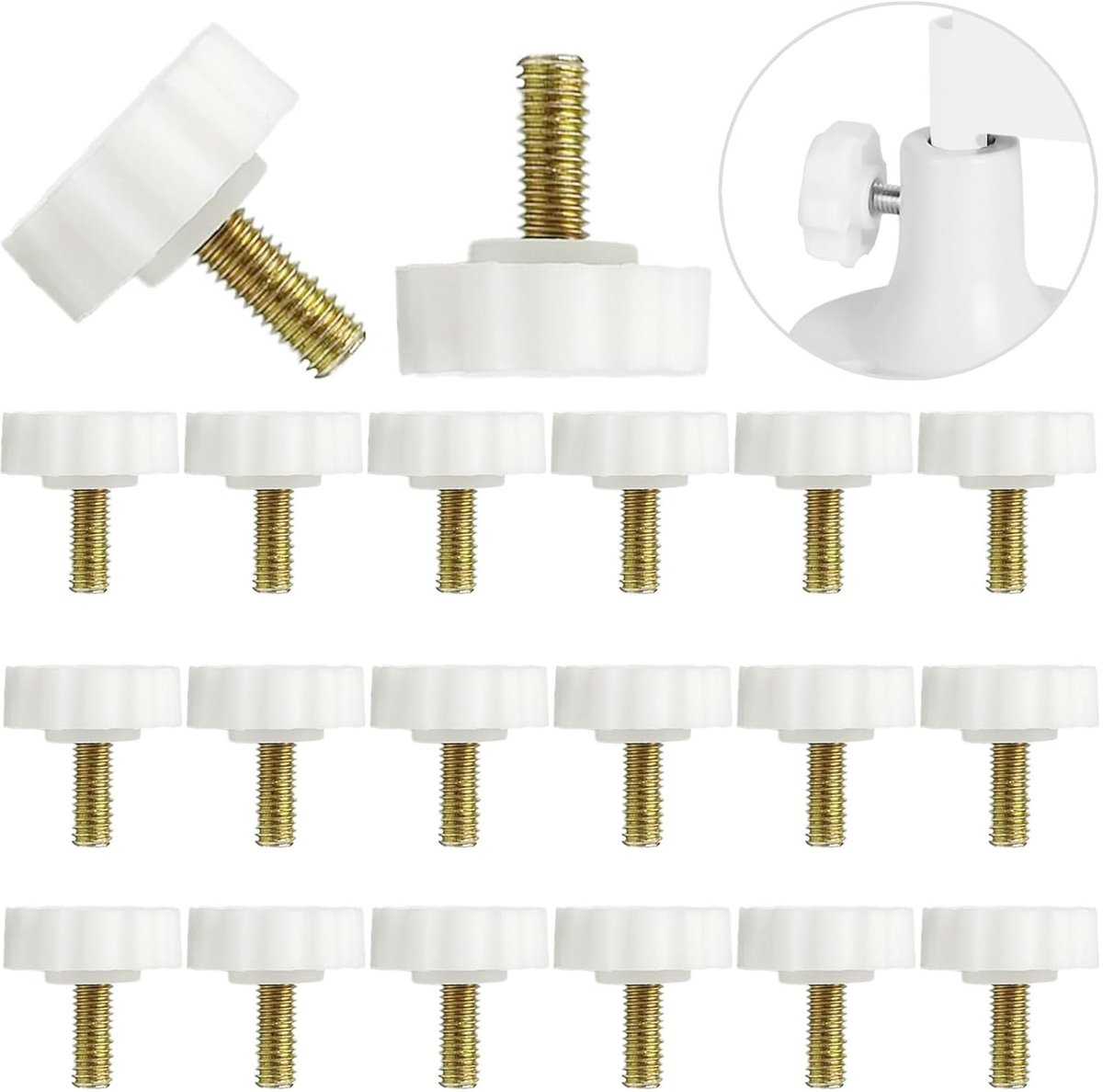 Knopschroeven M5 - 20 Stuks Witte 12mm Schroeven met Ronde Grip en Platte Kop, Voor Bevestiging en Montage van Klemmen en Turnbuckles