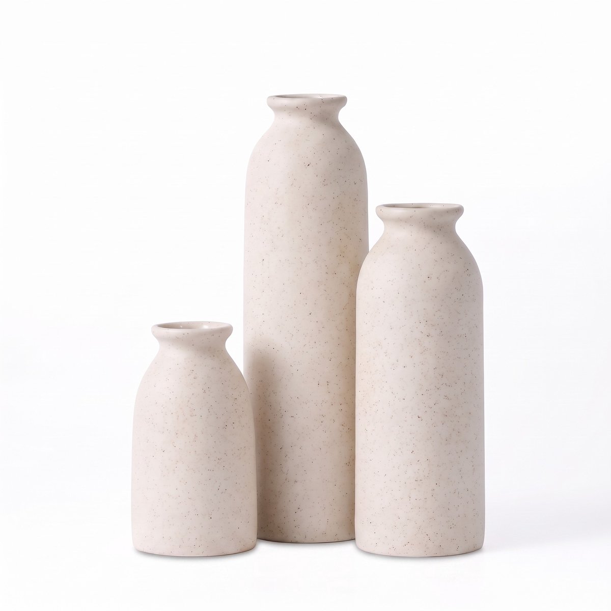 Salvik Vazenset Keramiek Wit Mat - Flesvorm - 3-delig - Modern - Waterdicht - Voor Droogbloemen - Vaas - Vazen Wit 3 delig
