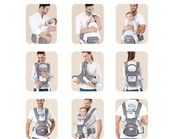 Porte-bébé avec 15 positions de portage et 3 modes – 21 x 20 x 25 cm – Porte-bébé ergonomique en coton – Gris