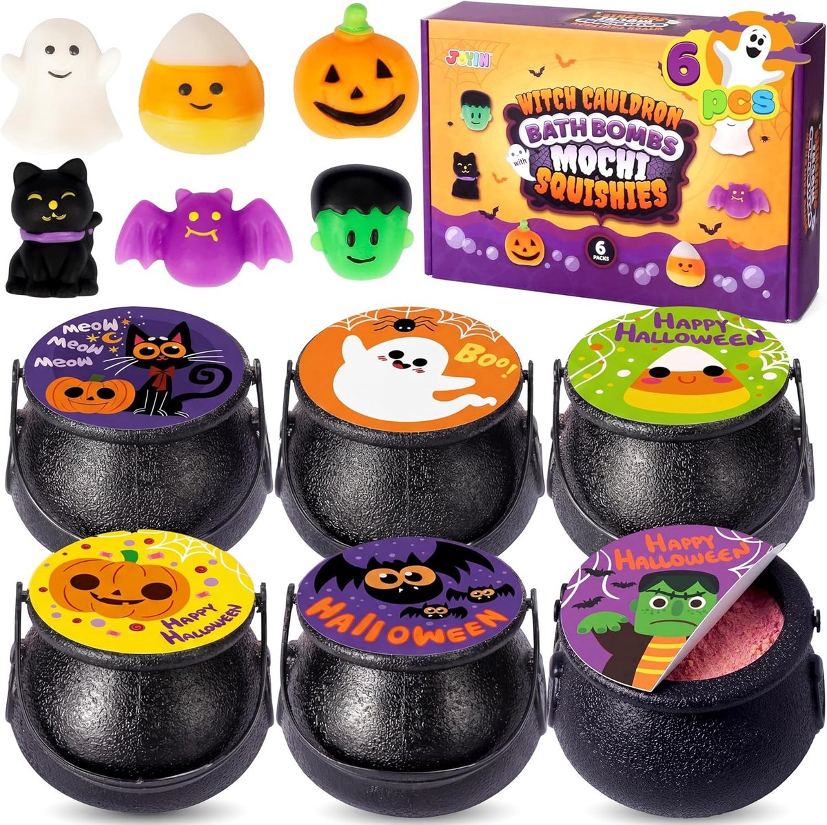 Halloween Themed Badbommen met Verrassingsspeelgoed - 6 Stuks, Ideaal voor Kinderen en Feestjes, Inclusief Mochi Squishy