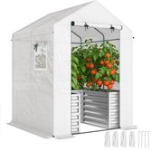 Outsunny Kas 2-in-1 met Verhoogde Plantenbak PE Staal - Broeikas - Tuinkas - Wit