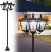 Outsunny Solar tuinlantaarn met 3 lampen - Staande buitenlamp op zonne-energie met lichtsensor - Lantaarnpaal - Zwart