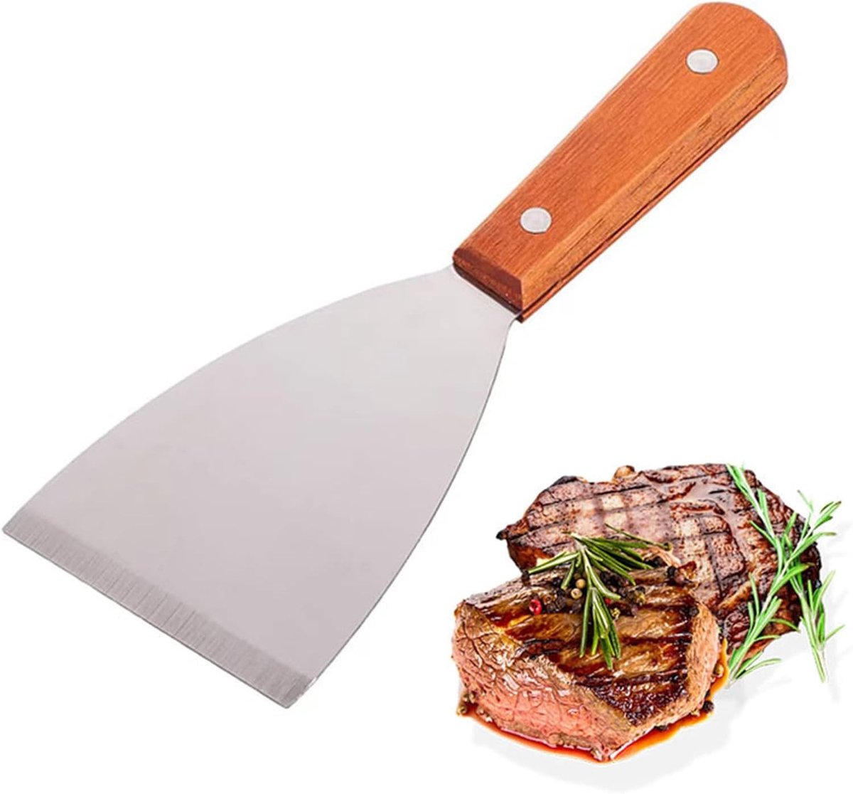 Hoge kwaliteit spatula set met houten handvat voor teppanyaki, grillen en schoonmaken van grillpannen, vaatwasserbestendig