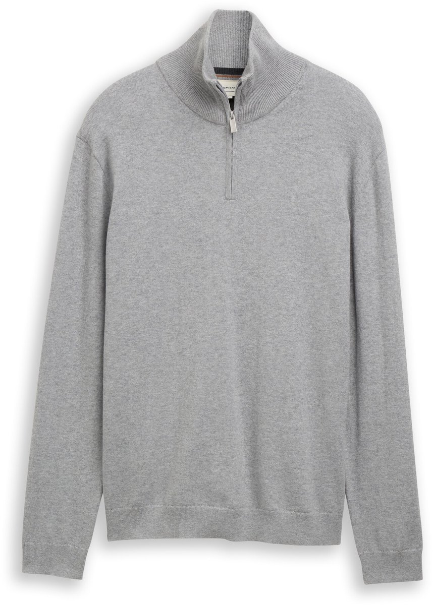 Tom Tailor - Troyer-trui met kasjmier - Maat XL - Knit Grey Melange