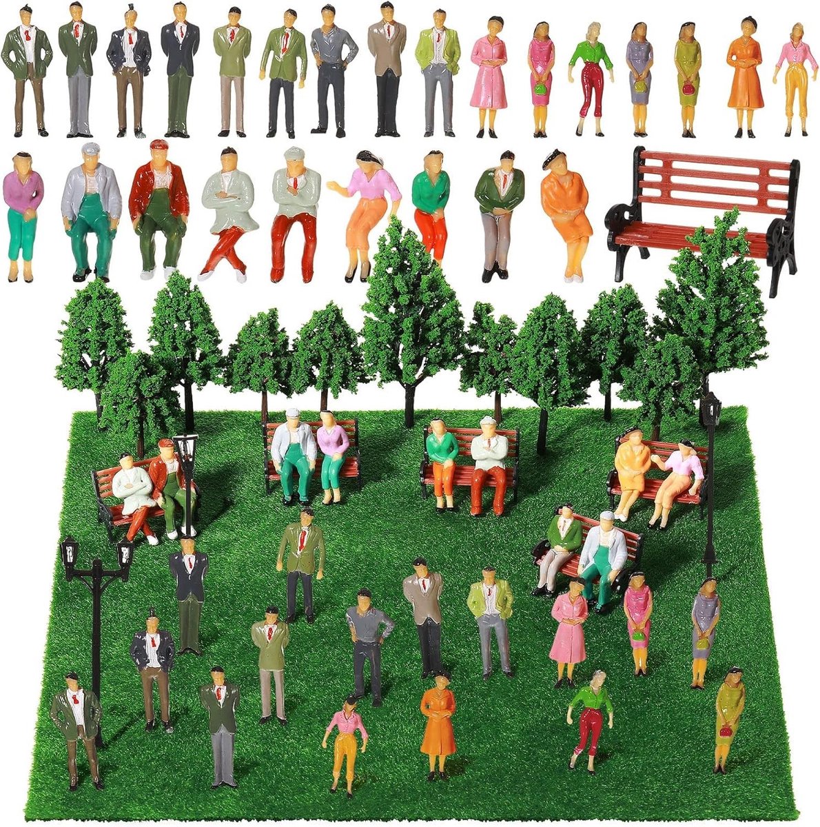 Miniatuur Spoorweg Figuren Set van 60 Stuks, Diverse Zittende en Staande Figuren, Perfect voor Modelbouw en Diorama's in Schaal 1:85