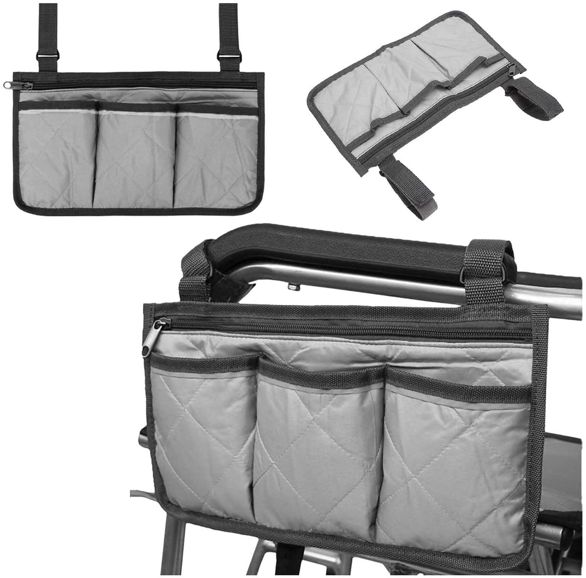 Rolstoeltas, accessoiretas Geschikt voor rolstoel, zijtas Geschikt voor rolstoel, opbergtas Geschikt voor rolstoel, Geschikt voor rolstoelen, elektrische scootmobielen, loophulpmiddelen, enz. (grijs)