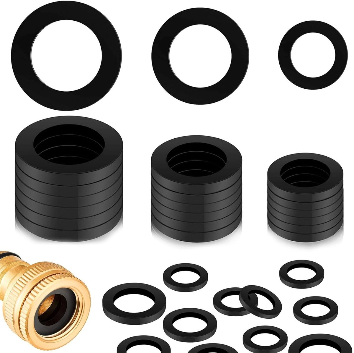 Set van 60 platte rubberen ringen voor kraanreparatie - rubberen pakkingen voor badkamer en keuken, diverse maten 20mm
