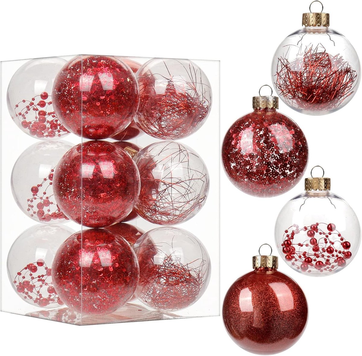 Kerstballen van 8 cm - 12 Stuks Transparante Acrylaat Decoratie voor Kerstboom en Feestdagen, Perfect voor Thuisdecoratie en Nieuwjaarsviering