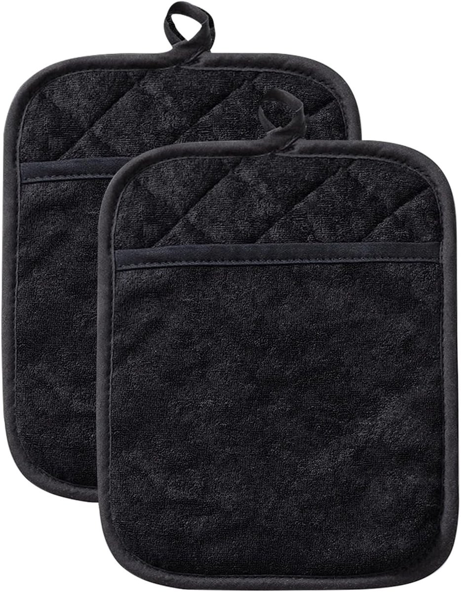 Hittebestendige Kookhandschoenen en Potholders Set voor Keuken, Zwart Katoen, Keukenaccessoires en Huishoudelijke Benodigdheden