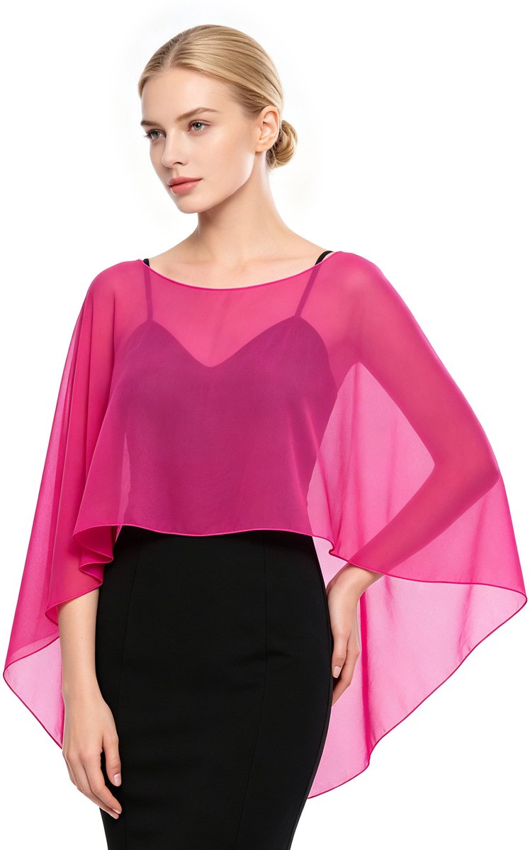 Dames avondjurk sjaal en omslagdoek, lichtgewicht chiffon sjaal in sjaalstijl. (1 stuk)-Roze rood-105*115cm