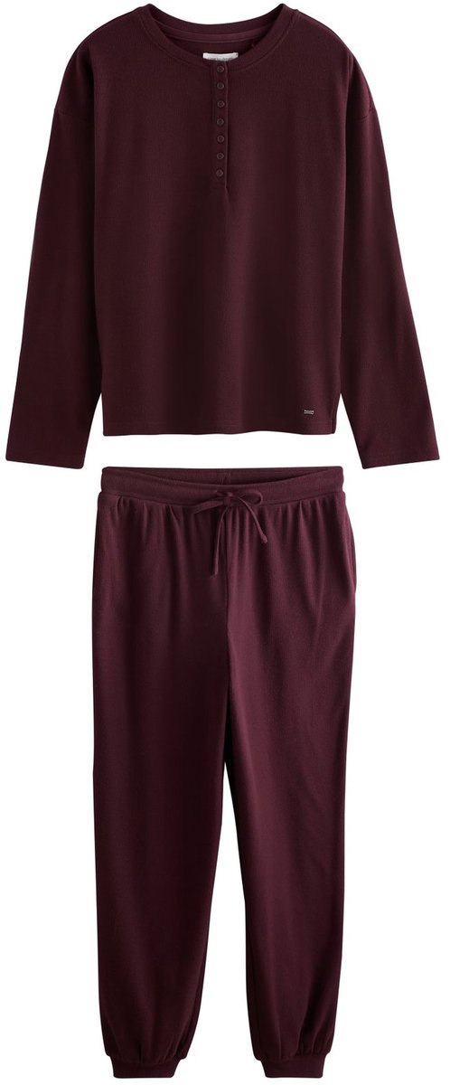 Next Dames - Behaaglijke Henley-pyjama van wafelstof met lange mouwen - Tall - Rood Burgundy Red