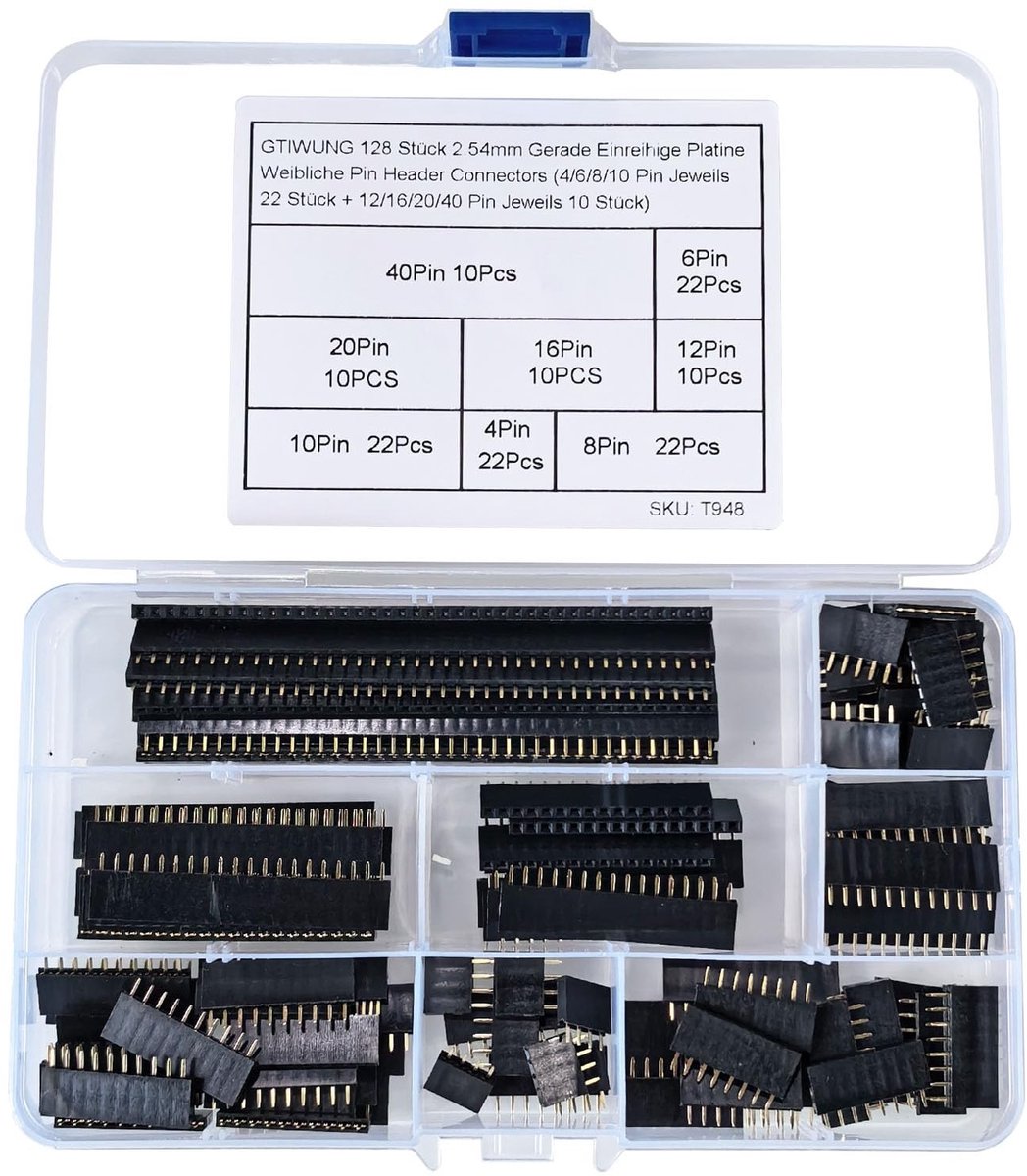 128pcs 2.54mm Enkele Rij PCB Vrouwelijke Pin Connector Set met Diverse Aantal Pins voor Elektronische Projecten